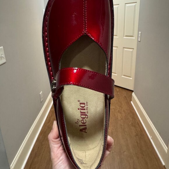 Alegria Leather Adjustable Slip-On Mary Janes - Marcy in Cherry Bomb - Picture 8 of 9